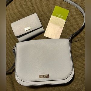 Kate Spade, leather crossbody and matching wallet, baby blue